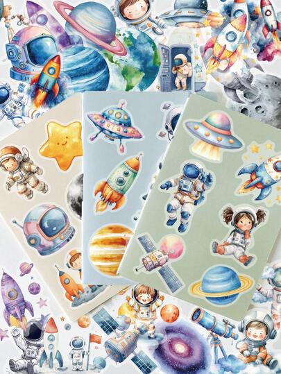 50Pcs Space Stickers Pack Galaxy Outer Space Galaxy Outer Space For Water Bottle Astronaut Vinyl Sticker For Helmet Laptop Skateboard , Guitar, Motorcycle, Bike, Luggage, Phone Decals Birthday Party Gifts For Kids Teens Boys Adults School DIY Crafts Stickers