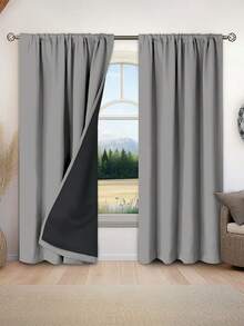 1pc Full Blackout Thermal Curtain - 99% UV Resistant Polyester, Rod Pocket Hanging, Non-Bleachable Plain Weave, Bedroom Art Theme, Coated Blackout Thermal, Noise Reducing - Ideal For Bedroom, Farmhouse And School Deep Sleep - Light Grey - View 6