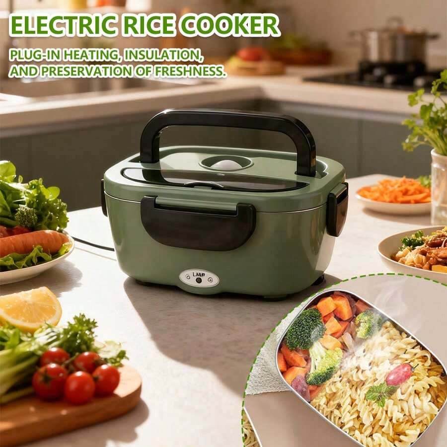 1 Piece Vintage Military Green Electric Lunch Box, 304 Stainless Steel Rapid Heating Bento Box, Proof Portable Food Warmer For Office & Car, Large Capacity Plug-In Heater, Suitable For Office, Travel, Car, And Apartment Use. Bring Warm Meals To Your Winter Days, The Perfect Winter Valentine's Day Gift! - 查看 1