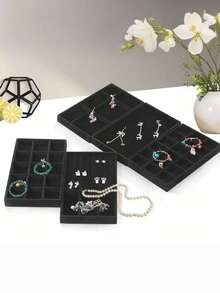 1个大号首饰托盘，可堆叠首饰收纳托盘，首饰盒，首饰抽屉内嵌式托盘，柔软可堆叠天鹅绒首饰托盘，抽屉式耳环收纳盒，女士首饰展示收纳盒，适用于戒指、耳环、项链、手镯，适合各种场合的理想礼物（黑色），首饰托盘收纳，化妆间装饰 - 彩色 - 查看 6