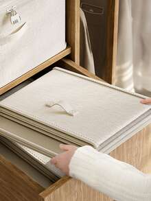 1pc Large Capacity Wardrobe Storage Box, For Clothes, Bedding, And Stationery Organization, With Lid Linen Collapsible Closet Storage Box - Beige - View 4