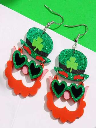1 par kreativa dopaminformade örhängen, avslappnad irländsk stil, lämpliga för St. Patrick's Day och andra högtider