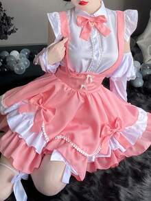 1pc Cute Lolita Maid Costume Set, Anime Cosplay Outfit Includes Dress + Apron, Suitable For Parties, Performances, Balls, And Stage Wear - 彩色 - 查看 9