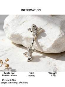 1件装休闲锆石壁虎肚脐环，女士身体穿刺肚脐饰品，适合日常佩戴、派对、海滩度假装扮 - 壁虎 - 查看 10