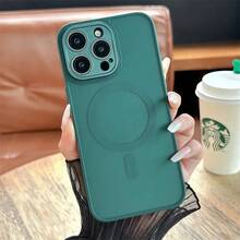 Funda Translúcida Mate Para Magsafe Para iPhone 16 15 Pro 14 13 12 11 Pro Max Cubierta de Carga Inalámbrica Magnética Protección de Lente - Verde Oscuro - Ver 1