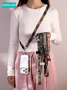 Koolife 1pc Adjustable Long Crossbody Phone Lanyard, Vintage Totem Wide Fabric Strap With Rotatable Metal Clip, Fashionable Versatile Durable Non-Chafing Accessory, Hands-Free For Daily Errands Outdoor Travel, Fit For Women's Phone Shoulder/Neck Hanging & Small Wallet Compatible With Android And Most Smartphone,Gifts For Mother, Family, Friends, Birthday, Holiday Phone Chain - Multicolor - View 1