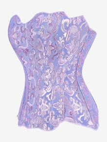 胸衣式束身胸衣，提花胸部支撑上衣，无肩带提拉设计，复古塑身衣，束腰带，下胸式束身胸衣，系带可调节 - 淡紫色 - 查看 2