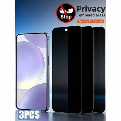 3pcs Privacy Tempered Glass Screen Protector 9H Hardness Explosion-Proof And Scratch Resistant Anti Spy Compatible With Samsung Galaxy S26 S25 S24 Ultra FE A57 A37 A56 A36 A17 A07 A16 A26/Compatible With Xiaomi 15T 14T 13T Poco M6 M7 X7 Pro Note 14 13 Pro 4G 5G/Compatible With IPhone 17 Pro Max 16 15 14 13 12 11 Series No Bubbles Automatic Adsorption Subway/Office Anti Peeping Easy To Install Compatible Phone Case