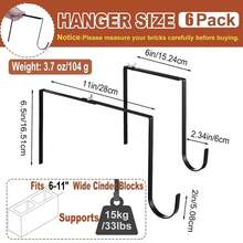 6pcs Adjustable Outdoor Light String Hooks - No Drill Installation, Heavy-Duty Metal Hangers For 6-11 Inch Concrete Cinder Block Walls & Fences, Weatherproof Hanging Brackets For Garden Decor, Outdoor Lights For Garden - Black - View 4