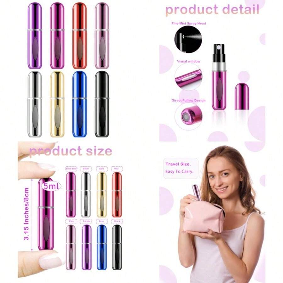 2026 Portable Dispensing BottleTravel Perfume Bottle Refillable5ml Portable Travel Size Perfume Atomizer Refillable Empty Bottle Leak Proof Mini Cologne Sprayer Perfume Bottle Sct Pump Case For Traveling And Outgoing 8 Pack - Xanh lam Đen Vàng Hồng Bạc Tím Hồng Đỏ Đỏ - Xem 1