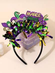 1 chiếc băng đô Mardi Gras cho tuổi teen, mặt nạ lấp lánh, mũ hề và biểu tượng hoa diên vĩ, băng đô cài tóc nhiều màu sắc, phụ kiện tóc sống động cho bữa tiệc Carnival, phụ kiện tóc cho tuổi teen - Nhiều màu - Xem 9