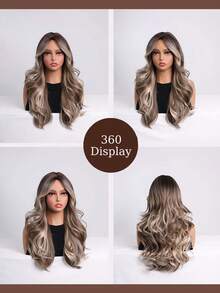 Peluca de fibra sintética marrón mezclada con flequillo para mujer, hecha de material de fibra resistente al calor, diseño de estilo vacacional con redecilla de rosa, adecuada para ocasiones para principiantes - Marrón degradado - Ver 8