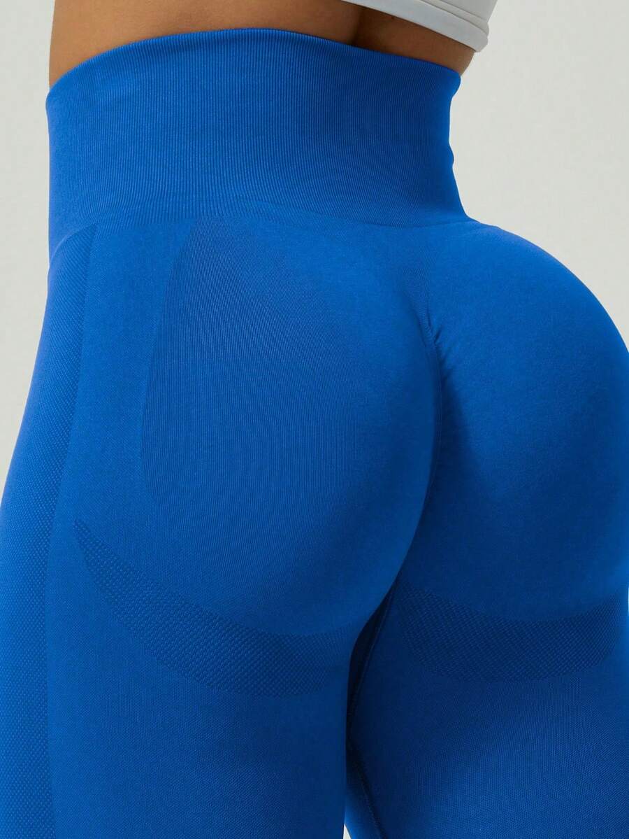 1pc Seamless High Waist Tummy Control Butt Lifting Compression Leggings, Squat-Proof Non-See-Through No Embarrassing Line Slimming Yoga Pants, 4-Way Stretch - Blue - View 1