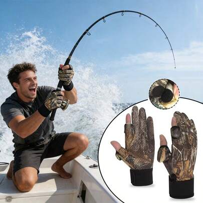 1 par de guantes de pesca con pantalla táctil cálidos. El agarre antideslizante de la palma asegura un agarre firme en las cañas de pescar para actividades al aire libre en clima frío como caza, senderismo, fotografía de vida silvestre y talla grande.