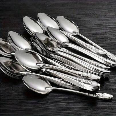 10pcs Disposable Spoon Stainless Steel Engraving Spoon, Peanut Butter Spoon, Coffee Spoon, Gift, Suitable For Cafe Restaurant