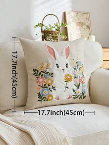 1 chiếc vỏ gối thêu hình thỏ Phục Sinh màu be và hoa dại nhỏ, vỏ gối hoa mùa xuân, thích hợp trang trí trong nhà, vỏ gối trang trí mùa xuân/hè, không bao gồm ruột gối. - Màu be - Xem 4