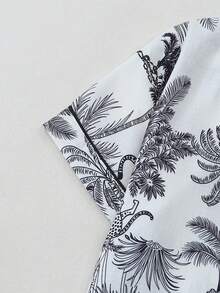 [Dreamery]Giraffe & Monkey Print Short Sleeve Shorts Pajama Set For Women - Black - View 3