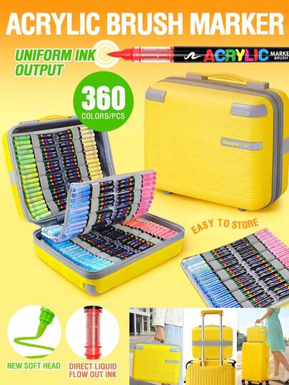 12/24/36/48/60/72/100/120/168/240/288/360 Colors Liquid Acrylic Marker Pen Set, Evenly Distributed Colors, Stackable Storage - Art Supplies, Artist Materials, Office Stationery, Suitable For Professional Art Creation And Painting, Exquisite Gift Box & Pouch & Carrying Case Packaging, Especially Suitable For Boy/Girl Student Gifts, Back To School & Teacher Rewards.