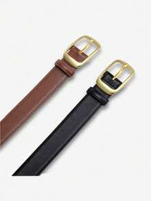 1pc Women's Metal Small Square Buckle PU Leather Belt,Simple & Fashionable, Suitable For Jeans, Trousers, Coats, Dresses, Etc. Summer, School Fall, Autumn, Halloween - 黑色 - 查看 3