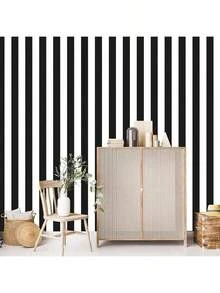 Modern Black & White Striped Contact Paper - Waterproof Oil-Proof Self-Adhesive Removable Vinyl For Wall & Furniture Makeover
