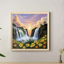 5D Diamond Painting DIY Waterfall Landscape Diamond Embroidery Handmade Drill Decor Painting, Home Wall Art Hanging, Includes Tools & Materials, Creative Gift, Sunrise Sunset Waterfall, Floral & Tree Scenery Diamond Painting - Multicolor - View 2