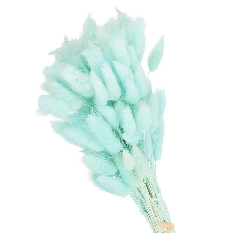 15.7in Bunny Tails Dried Flowers, 120pcs Pampas Grass Decor Rabbit Tail Natural Pampas Grass Bulk Fluffy Faux Pampas Grass Dried For Home Boho Decor Vase Wedding Table, Light Blue - 淺藍色 - 查看 1