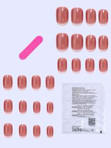 24 uñas postizas cuadradas cortas, uñas cortas de color rosa dorado brillante, manicura de unicolor minimalista, adecuado para chicas/mujeres en citas, regalos, San Valentín, atuendo diario, incluye 1 pieza de gel de gelatina y 1 pieza de lima de uñas - Multicolor - Ver 3