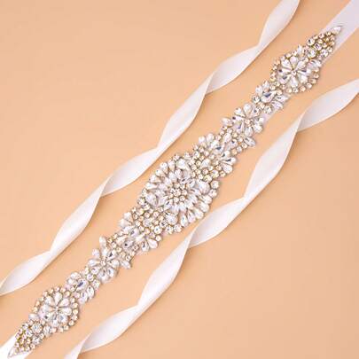 1件手工水晶新娘腰带/腰封，女士婚纱配饰