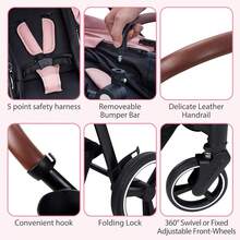 carriola convertible para bebé, carriola de bebé de paisaje alto, modo moisés, silla de paseo ajustable, plegable de aleación de aluminio antigolpes para recién nacido - Rosa - Ver 6