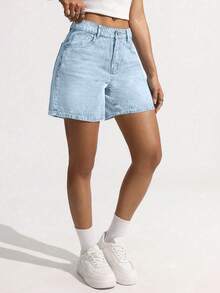 Celana Pendek Denim Motif Leopard & Bintang Patchwork dengan Saku Berumbai Gaya Streetwear Y2K, Celana Pendek Jeans Kasual Multifungsi untuk Musim Panas - Blue and White - View 4