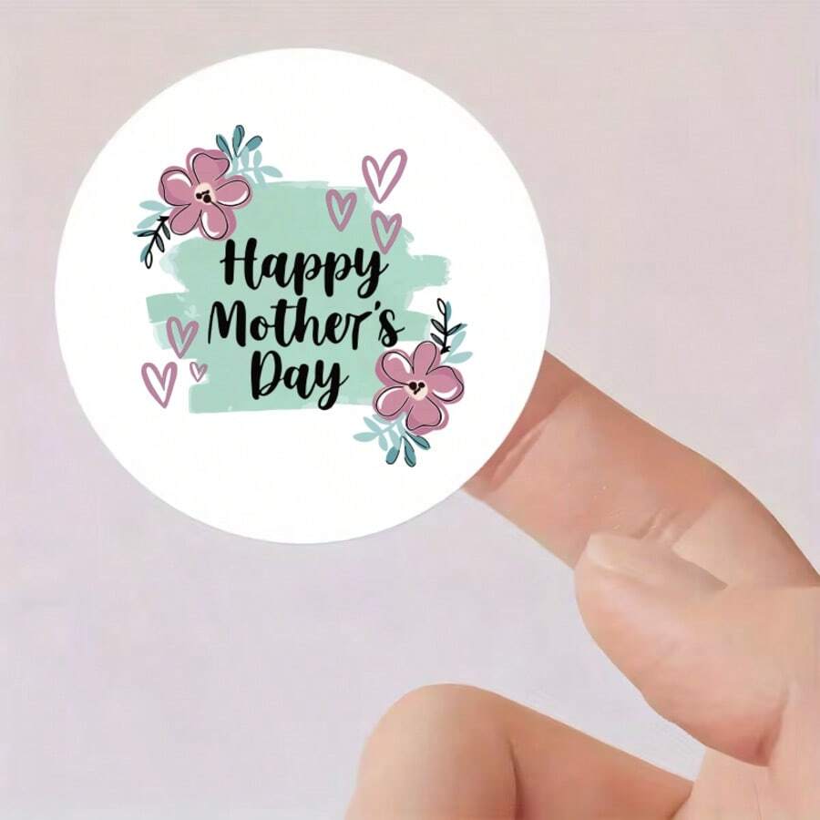 96pcs Round Stickers With Green Background And Pink Floral Design, For "Happy Mother's Day", Suitable For Cards, Gift Boxes, Gift Tags, Envelopes, Etc., Perfect Gift For Mom, 1.8 Inch Stickers - Multicolor - View 1