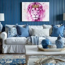 1pc Pink Valentine Decor, Galentine Gift Wooden Framed Wall Art, Wrapped Canvas Vintage Prints Poster, Lion, Crown, Animal Portrait - Botanical, Painting, Figurative Art, Illustrative Style, Perfect Gift Decor, Wall Art For Living Room Bedroom Office, Hanging Hardware Included - Wrapped Framed Canvas, Horizontal - Framed Canvas - View 5