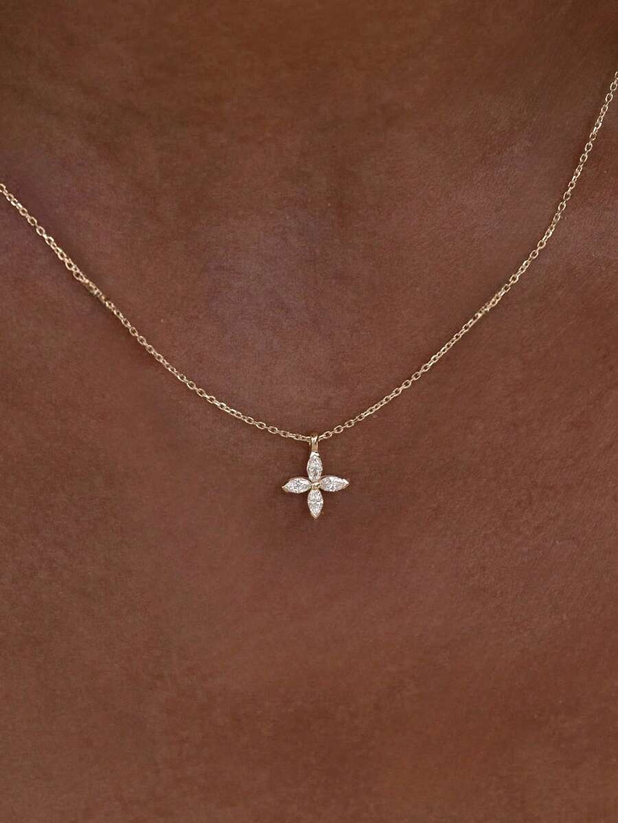 1pc Elegant Minimalist Inlaid Cross Pendant Necklace, Suitable For Daily Wear - one-size - View 1