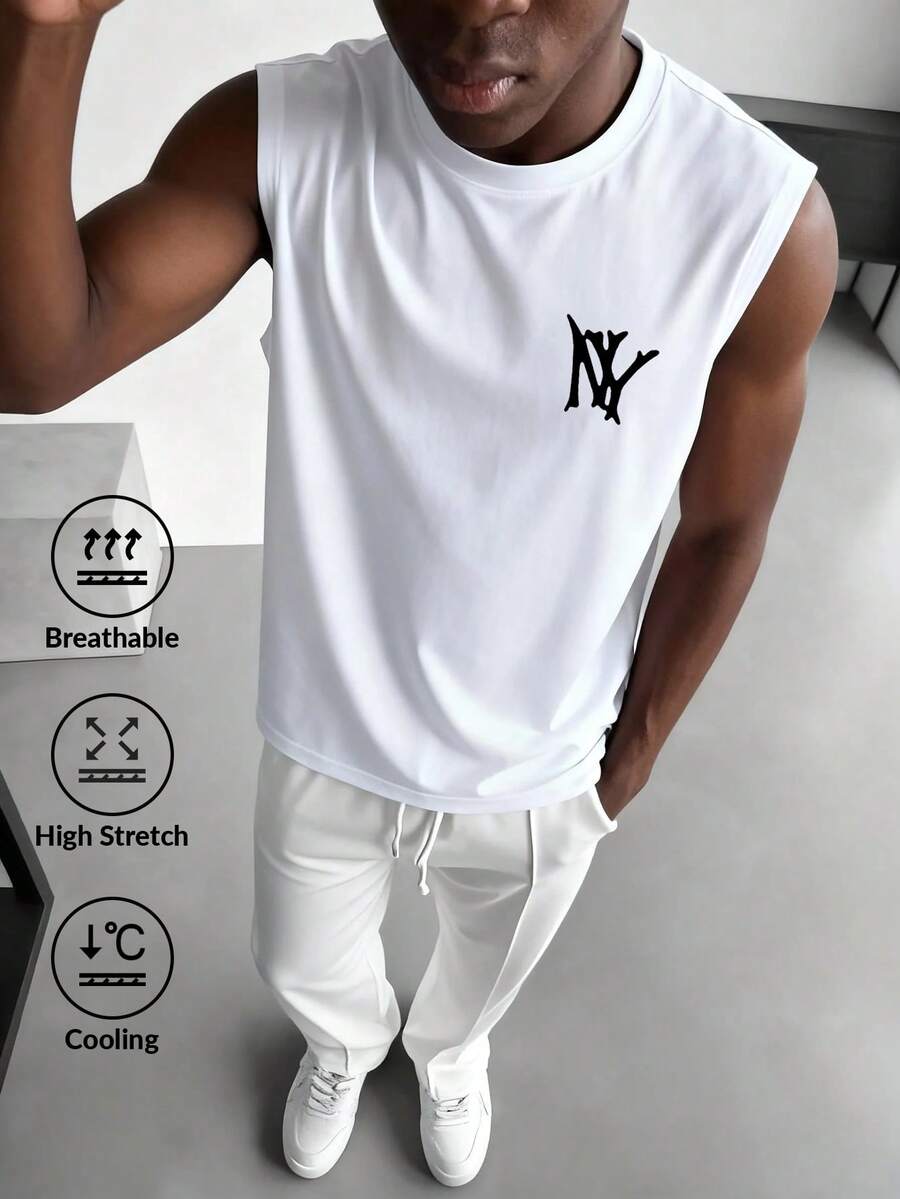 White Shark Men's Casual Fashion Street Letter Print Round Neck Tank Top, Summer - White - View 1