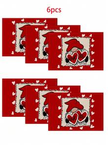 1件/4件/6件/60件装情人节涤纶装饰餐垫，心形玫瑰气球花瓶设计，防污餐垫，适用于家居、餐厅、餐桌装饰、乔迁、生日礼物 - 彩色 - 查看 24