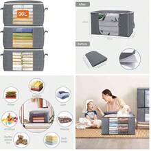DAWNTREES 5 Piezas Organizadoras de Ropa, 90L, 60 x 40 x 35 cm bolsas de almacenamiento para mantas, bolsa de almacenamiento grande con asas,Clothes Storage Bag.Wardrobe Clothes Organiser. - paquete gris+5 - Ver 12