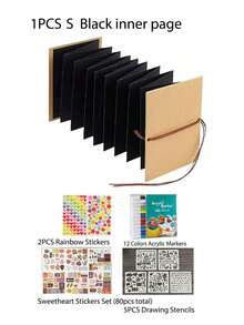 1pc Accordion-Style Foldable DIY Photo Album, Scrapbook Set, Paper Accordion Photo Album, Leather Photo Album, DIY Notebook Scrapbook Set, Record Life, Graduation Gift, Back To School Supplies, Study Supplies