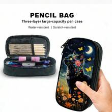 1pc Black Cat Design Large Capacity Pencil Case, Multi-Layer Storage For Pencils, Erasers, Rulers And Other Stationery. Practical Stationery For Daily School, Outdoor Sketching, Office Desk Organization, Ideal Gift For New Year, Back To School - Multicolor - View 7