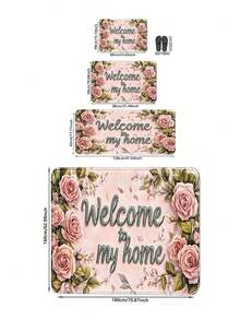 1件畅销奢华仿羊绒粉色玫瑰印花门垫，长方形可机洗浴室垫，柔软亲肤TPR防滑底厨房垫，可水洗迎宾门垫，适用于客厅地毯、卧室装饰地毯，适合家居、客厅、卧室、厨房、洗衣房、花园、走廊和户外装饰，多种尺寸可选，情人节礼物 - 彩色 - 查看 2