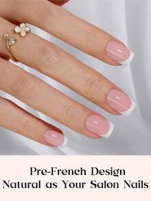 150片短方形按压式美甲贴片，粉白深法式软胶美甲贴片，假指甲套装，可用作DIY美甲，简约百搭，15种尺寸，适合女性 - 粉色 - 查看 5