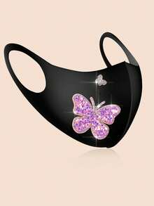 1个可爱优雅的彩色糖果、亮片、水钻、蝴蝶装饰儿童口罩，适合日常佩戴、户外活动、学校、派对、母亲节、情人节、舞会等场合，是女孩的时尚配饰（颜色随机）