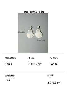 imoli 1 Pair Fashion Versatile Fresh Ocean Element Resin Scallop, Seashell, Starfish, Pearl Dangle Earrings, Suitable For Women Party Jewelry On Vacation - White - View 15
