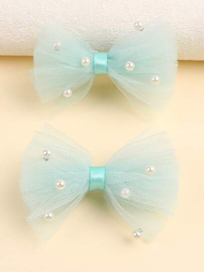 2pcs Net Bow Hair Clips, Solid Color Duck Clips, Elegant Pearl Hair Clips, Sweet Hair Accessories, Suitable For Daily Wear And Birthday Parties, Cute Headwear, Valentine's Day Gifts For Teens