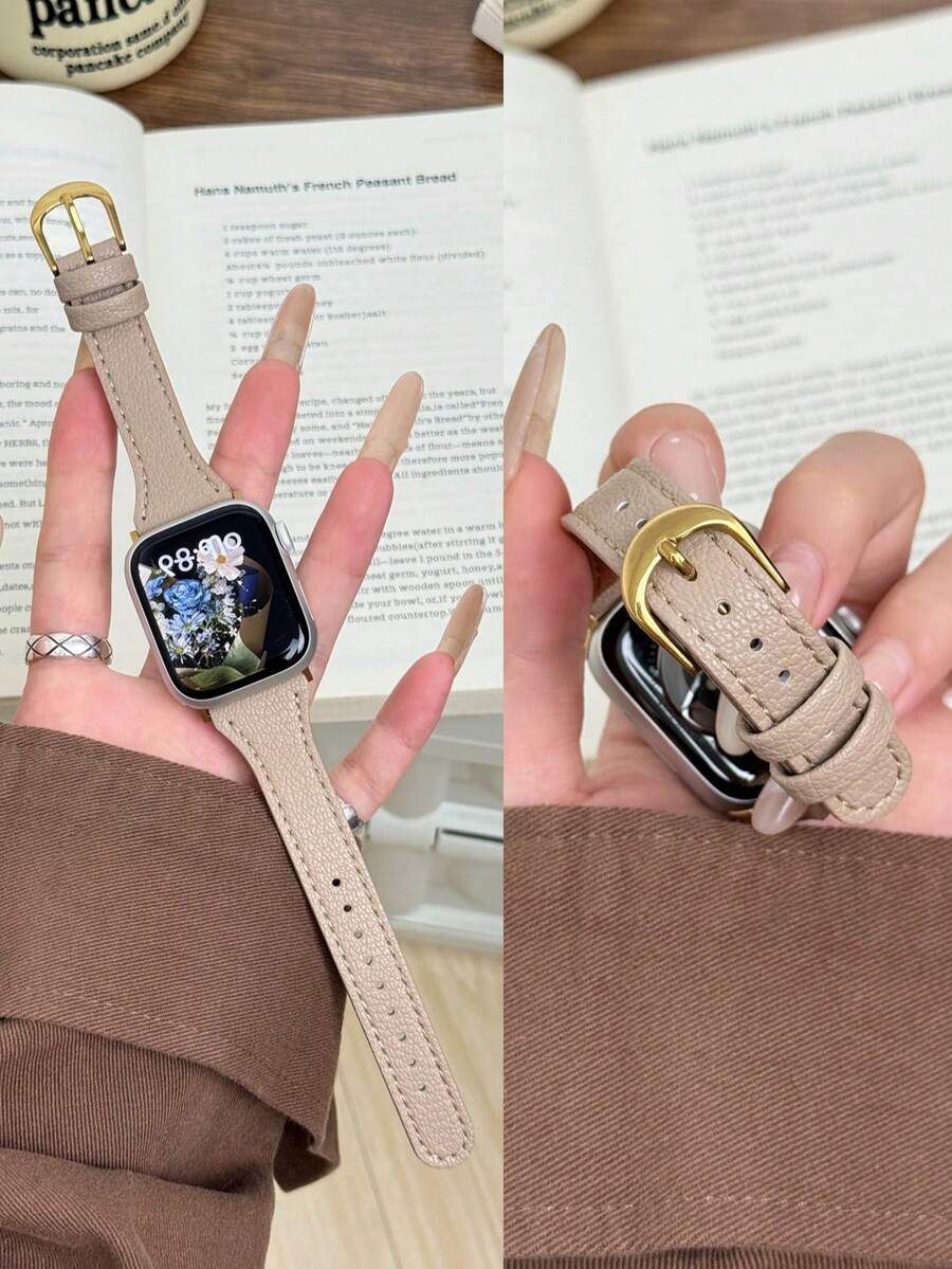 1 Stück elegantes Freundschaftsarmband, echter Lederriemen, kompatibel mit Apple Watch Bändern, Sportlicher Stil für Frauen, passend für 38mm, 40mm, 41mm, 42mm, 44mm, 45mm, 46mm, 49mm; Riemen kompatibel mit Apple Watch Ultra 10/9/8/7/6/5/4/3/2/1 SE Serie - Trench Gold - Übersicht 1