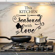 1pc  Sheet Of English Inspirational Slogan Tableware Kitchen Stickers, Kitchen Decoration Stickers - màu đen - Xem 1