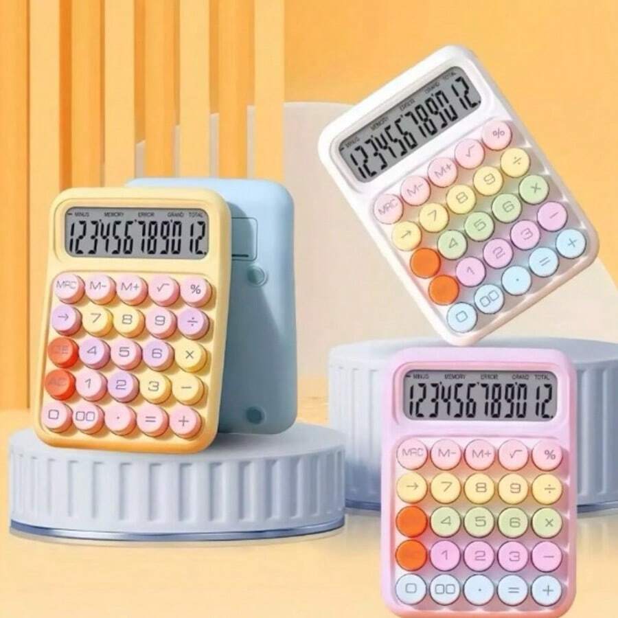 Retro Style Colorful Calculator 12 Numbers Colorful School Calculator Back To School - 彩色 - 查看 1