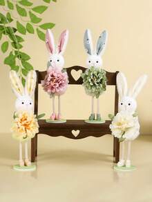 1个迷人的8.66英寸高站立式复活节兔子装饰品，配有仿真花朵点缀，适合客厅壁炉装饰、复活节礼物、复活节花卉派对装饰、春季装饰、复活节工艺品、复活节派对礼品填充物。 - 彩色 - 查看 3