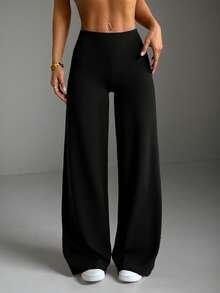 Women's Commuting Sports Elegant Modern Workplace Solid Color Slim Fit Flare Pants - Black - View 11