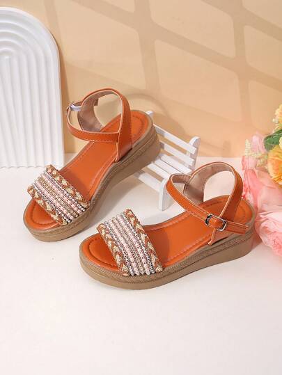 Children's Sandals, New Spring/Summer Girls High Heel Wedge Sandals, Princess Shoes For Toddlers & Big Kids, Open Toe Fashion Outdoor Student Sandals