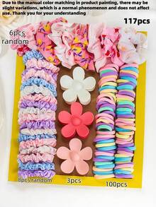 117件套多彩阳光女孩发饰套装，包含发带、大号爪夹、发圈和发环 - 适合女孩和女士，满足您通勤、约会、派对和度假等各种场合的发型需求，让您成为时尚焦点 - 2025年新款设计，发饰，礼物，发带，发圈 - 彩色 - 查看 18